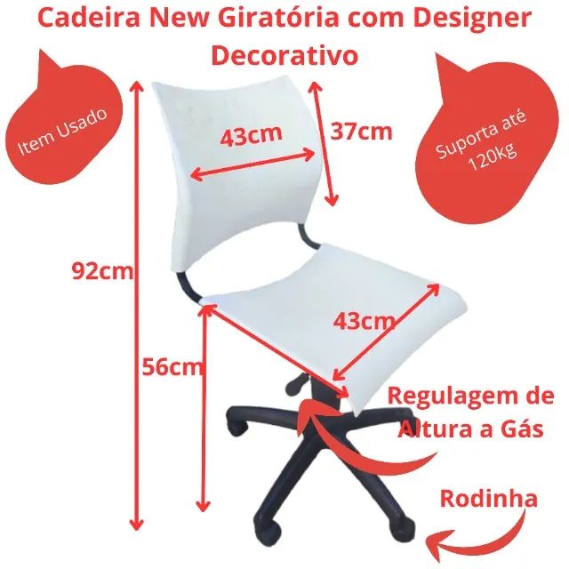 Cadeira Branca Giratória Design Decorativo Encosto Anatômico com Apoio Lombar para 120kg