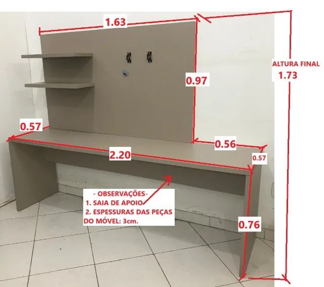 ESTAÇÃO DE TRABALHO + PAINEL DE TV EM MDF CAPUCCINO - Foto 3