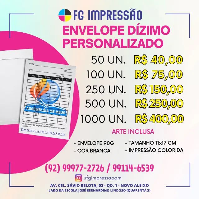 Envelope Dizimo Personalizado 11x17 cm