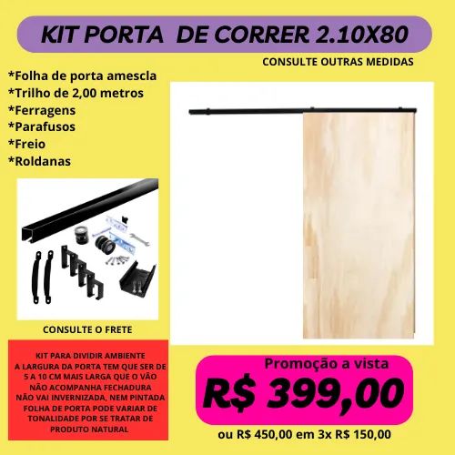 Porta de Correr completa modelo PC5 2.10x82  - entrega a/c