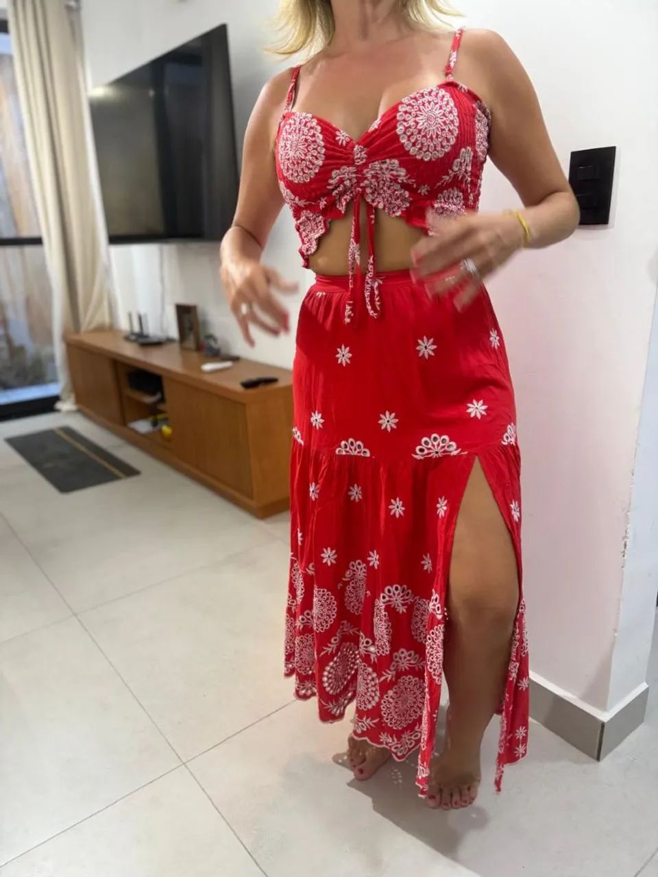 Conjunto de renda vermelho um charme - Foto 2