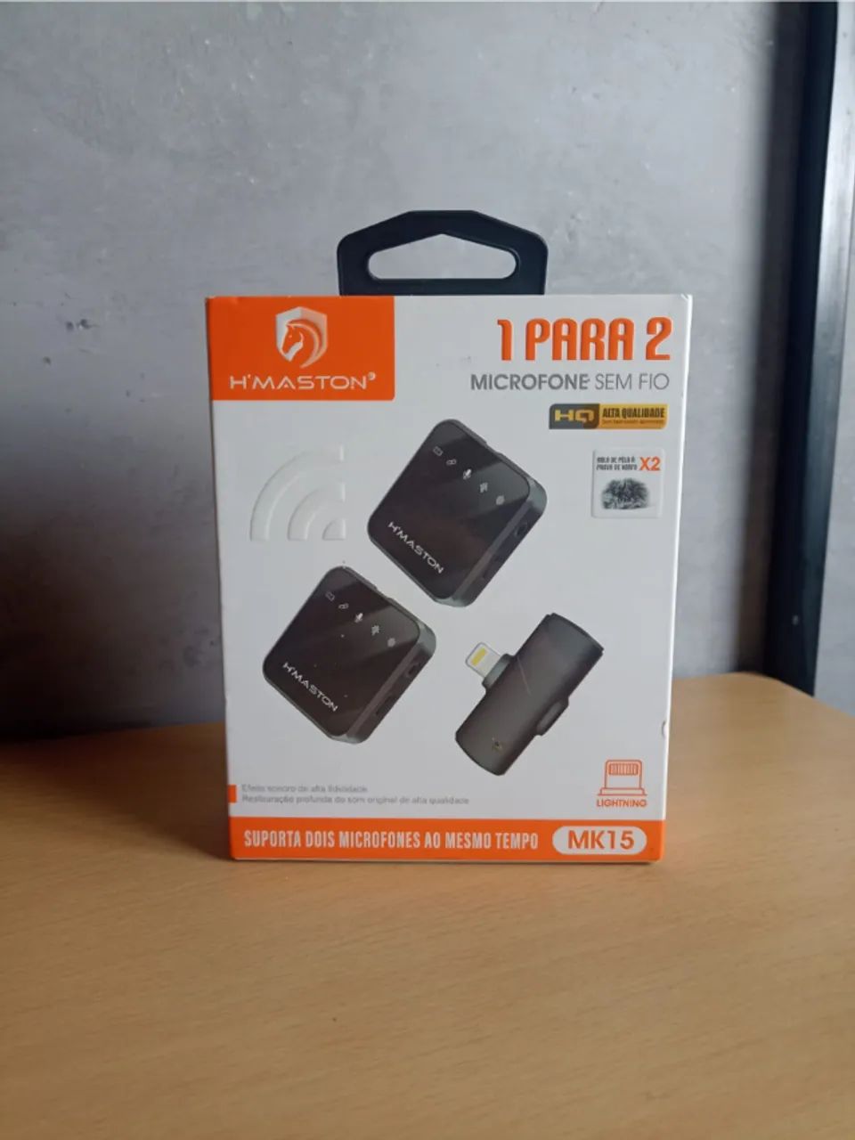 Microfone Lapela Sem Fio Duplo H'maston MK-15 Para iPhone Lightning