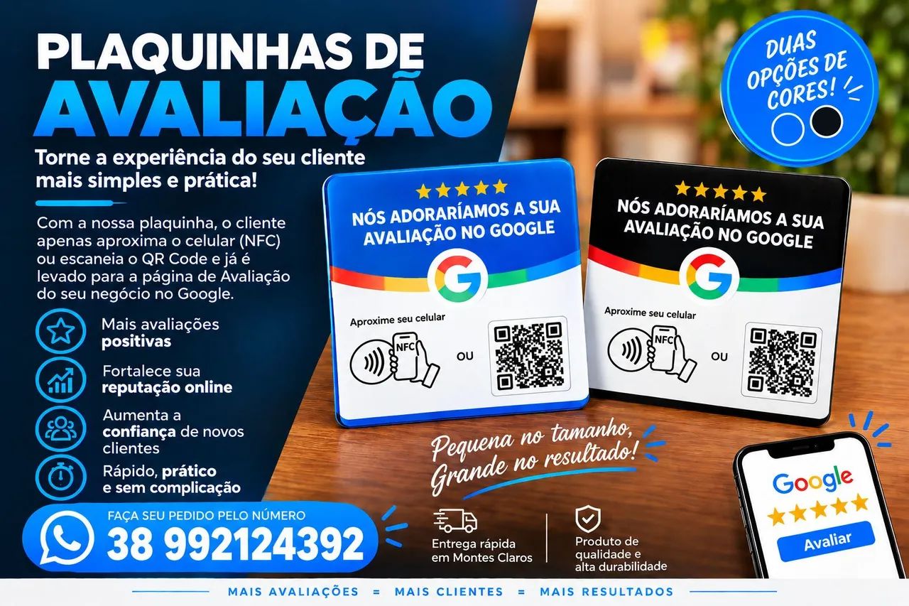 Plaquinha de Avaliação NFC e QR Code 