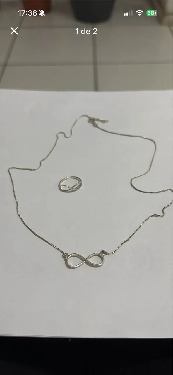 Conjunto de colar e anel de falange símbolo do infinito prata 925 - Foto 2