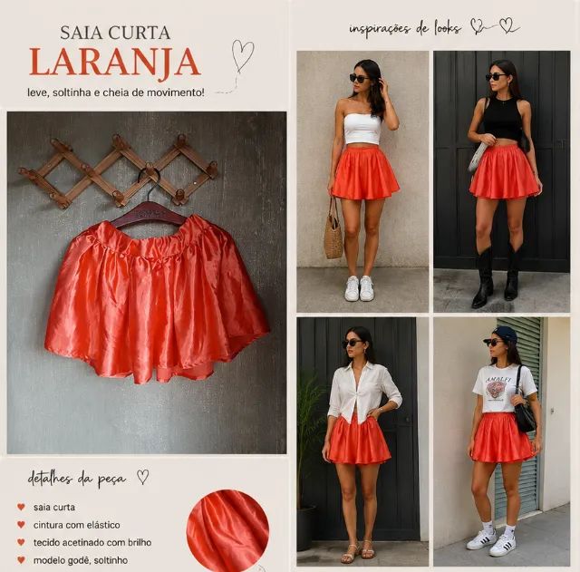 Saia curta laranja acetinada rodada - Foto 3