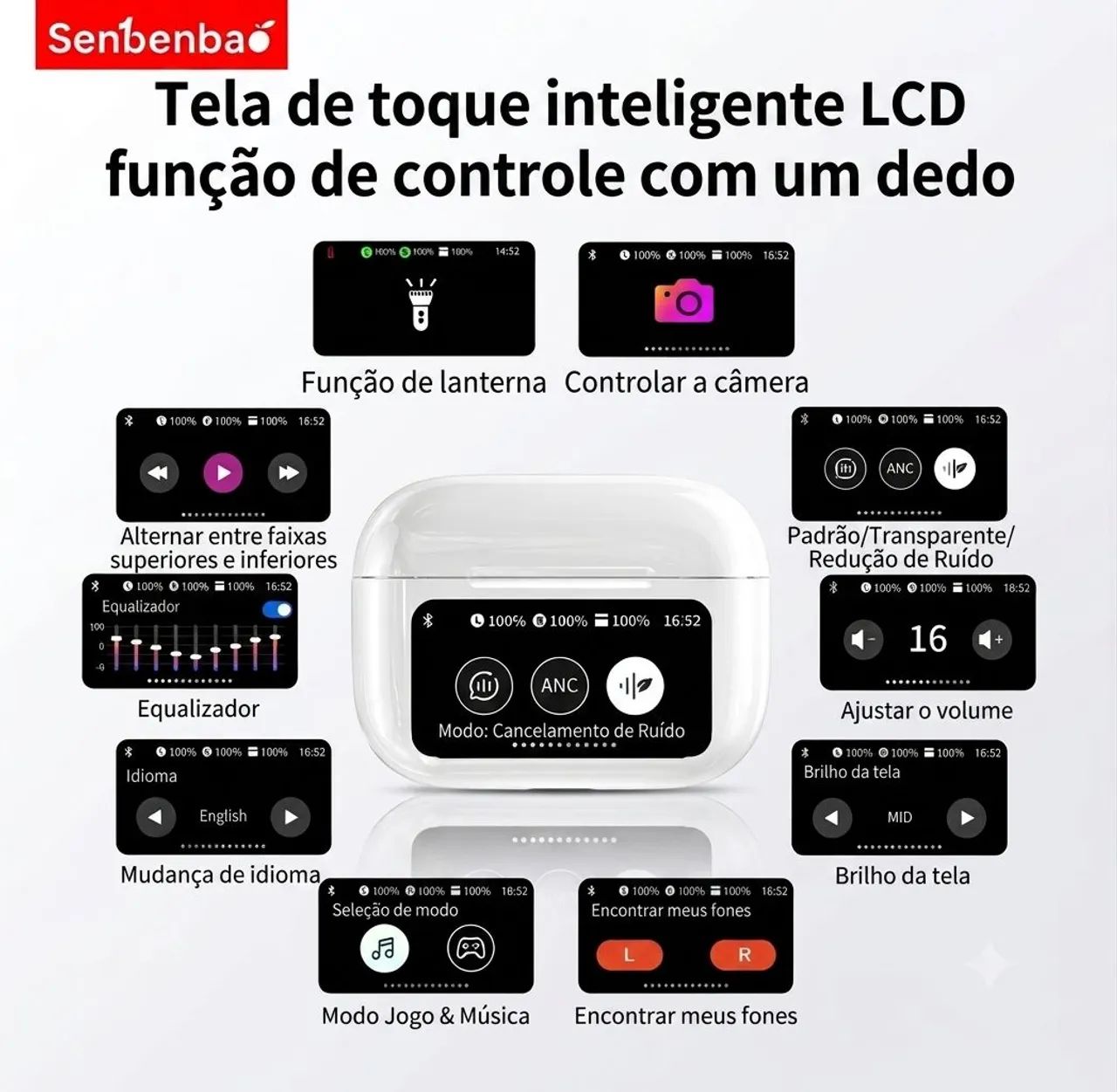 FONE DE OUVIDO BLUETOOTH A9 PRO | DISPLAY TOUCH + REDUÇÃO DE RUÍDO  - Foto 3