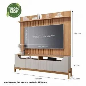 Bancada Moema + Painel Trend, 100% MDF, Para Tvs ate 70 polegadas - Foto 3