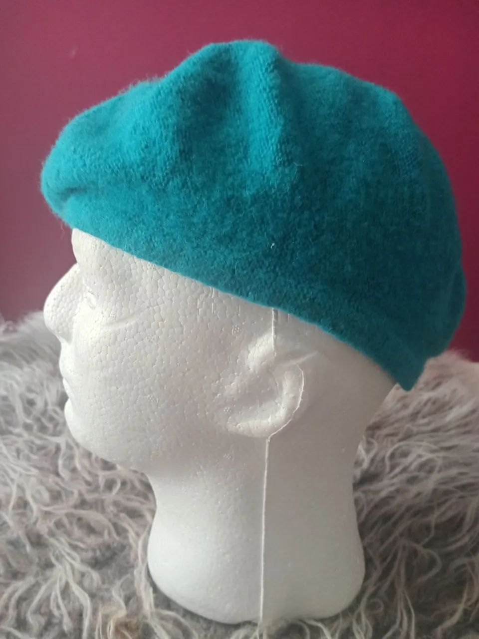 Boina francesa tradicional beret azul turquesa de lã - Foto 2