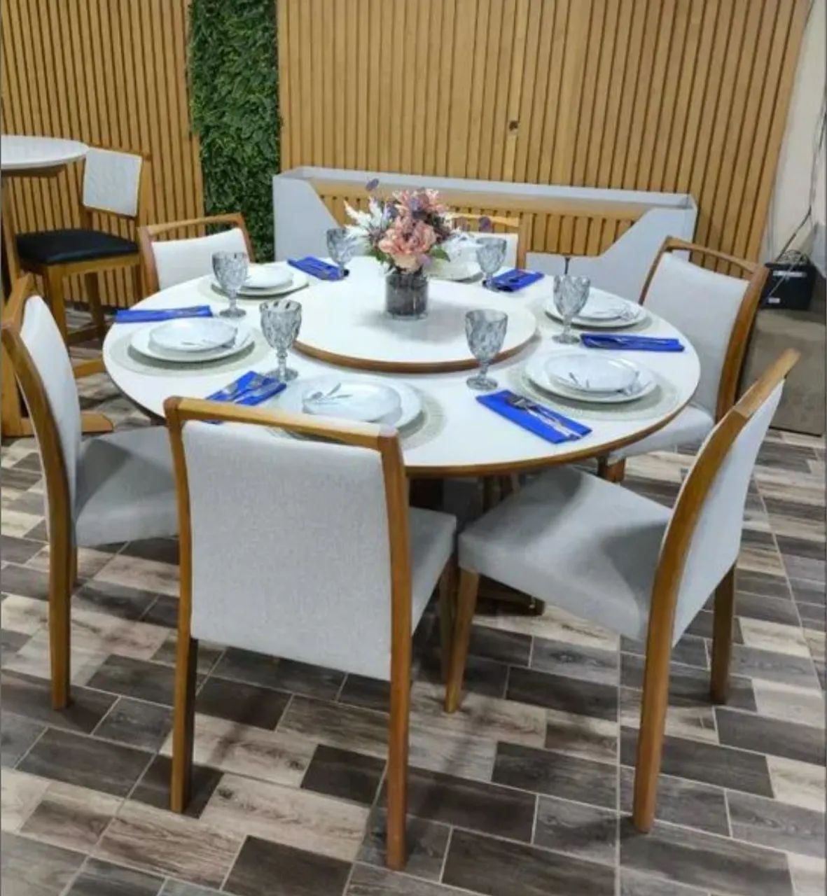 Mesa de jantar redonda 150x150 6 cadeiras 