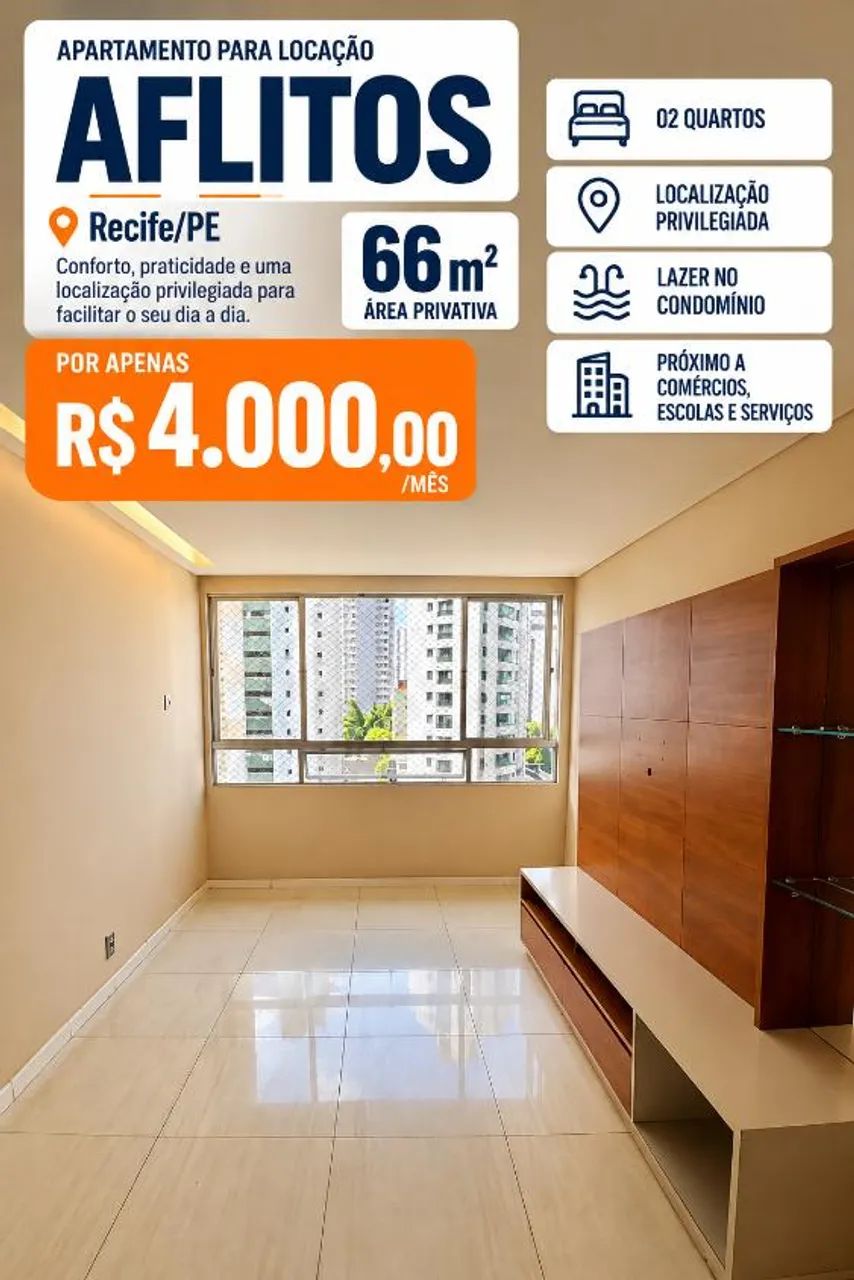 Aflitos | 02 quartos | Lazer | R$ 4 mil