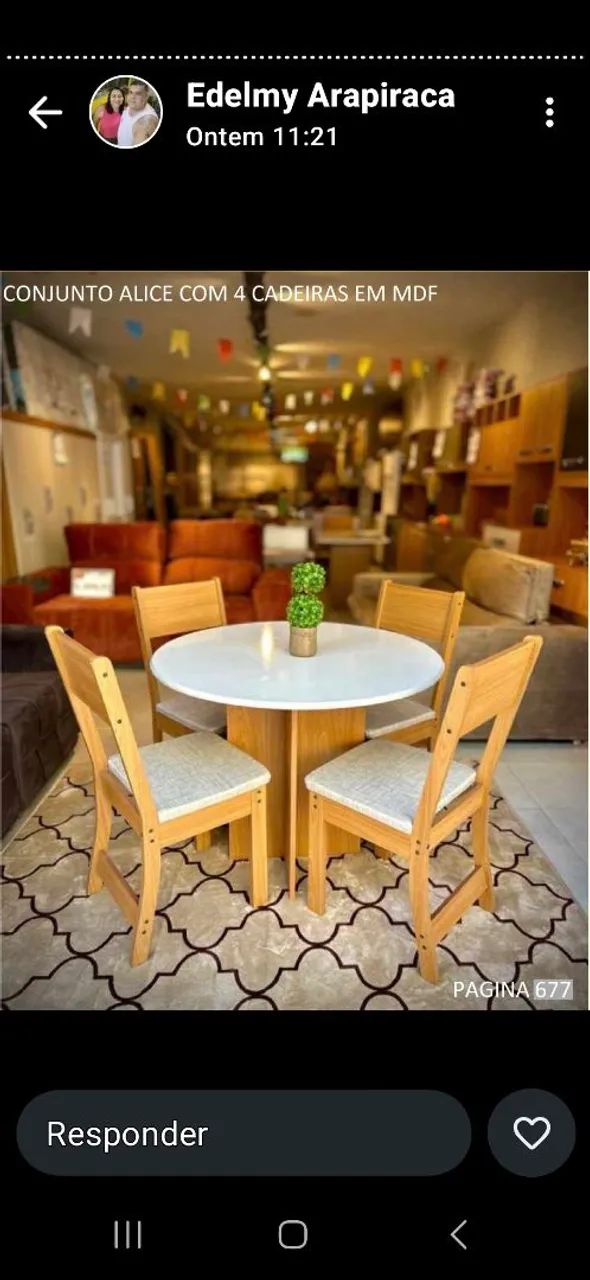 Conjunto de mesa 4 lugares em MDF 