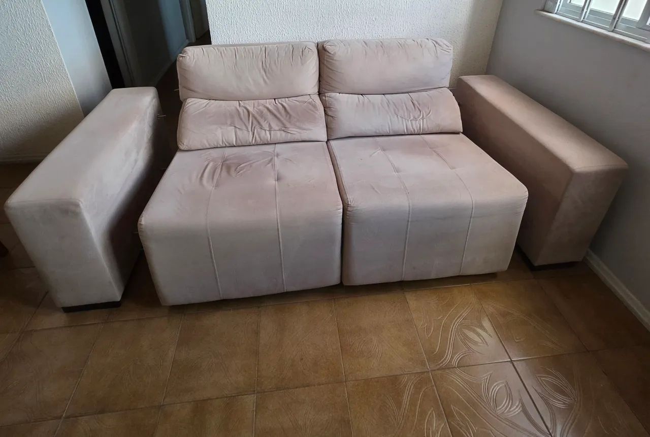 Sofá Retrátil Etna 3 Lugares Suede Bege # USADO# - Foto 2