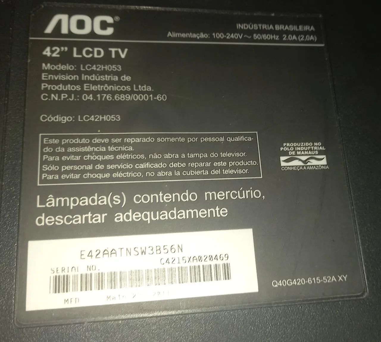 Tv 42 pol AOC LCD + controle  - Foto 4