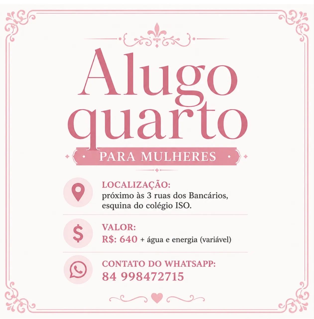 Quarto disponível para mulheres 