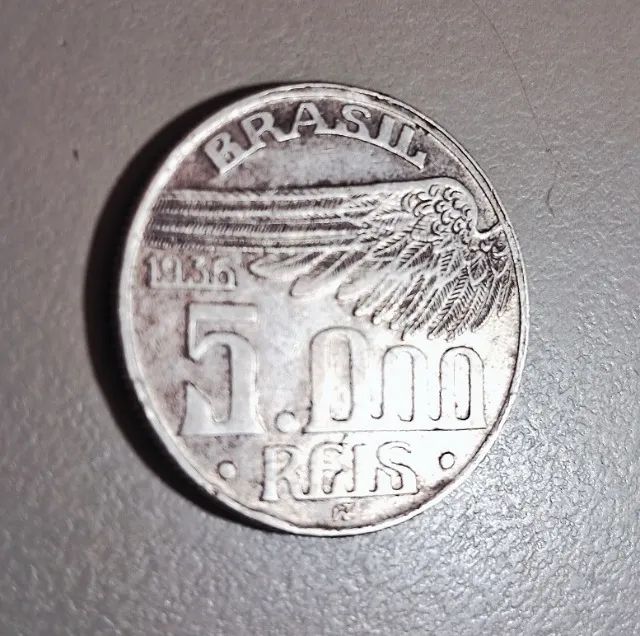 5000 Reis Santos Dumont Brasil 1936 Moeda de Prata