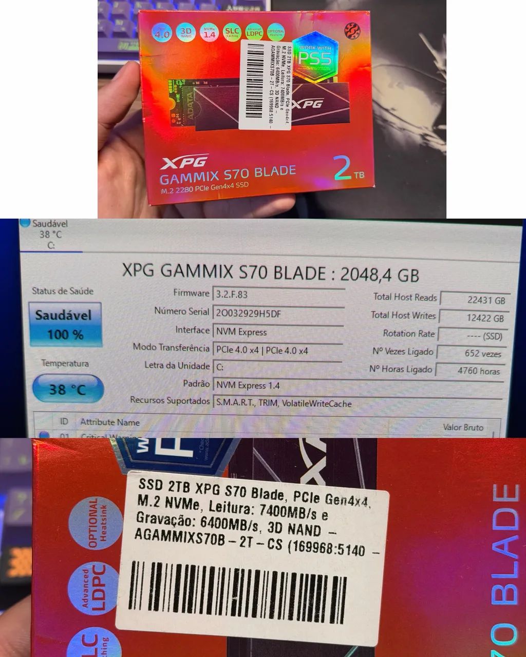SSD 2TB XPG PCI4 gen 4 (7400mb/6400mbs) - Foto 4