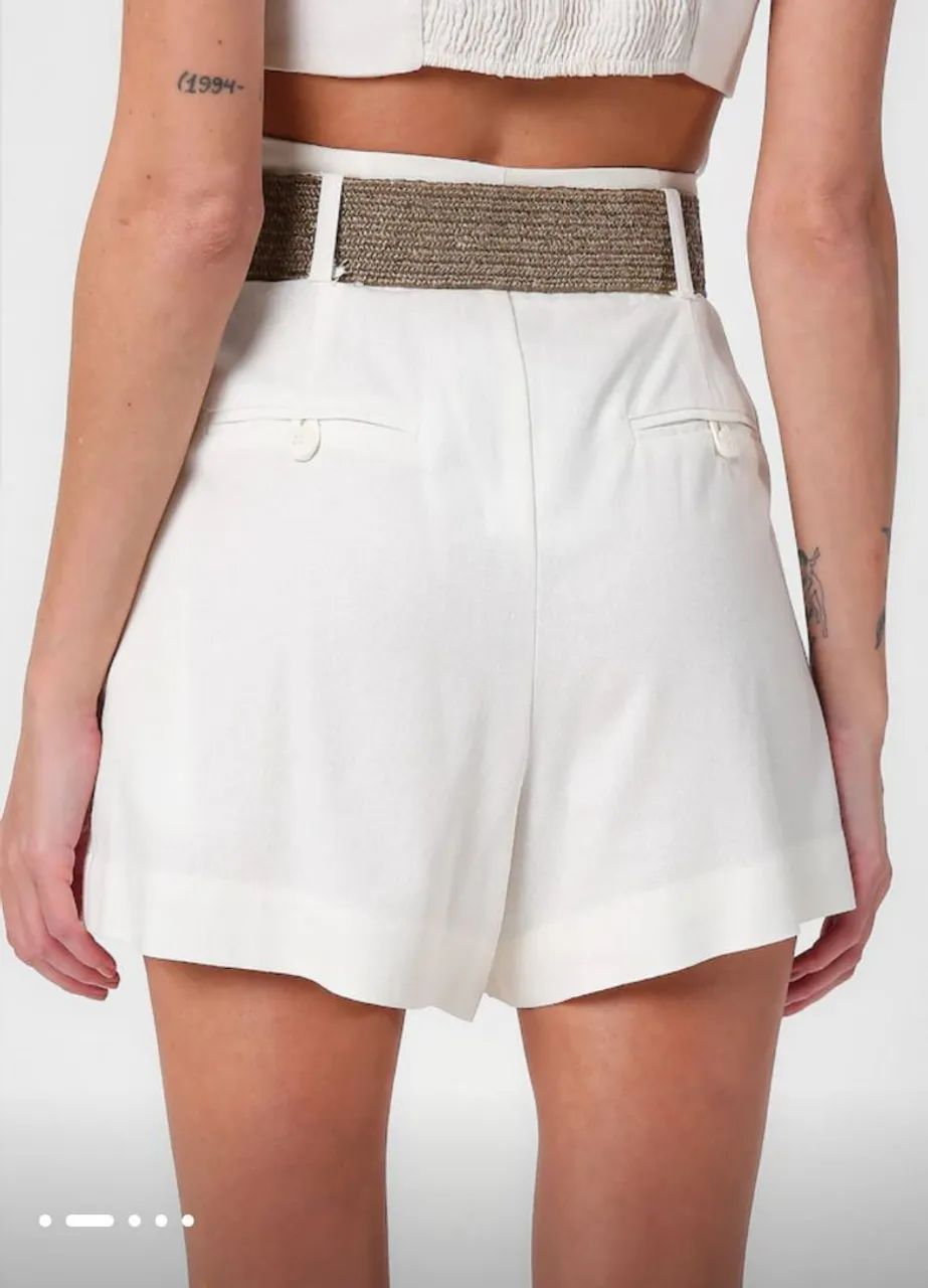 Short alfaiataria feminino linho com Cinto - Foto 2