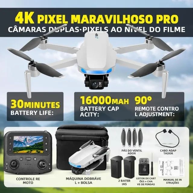 Drone S-x1 Com Tela Câmera Gps Gimbal De 3 Eixos E 2 Bateria - Foto 3