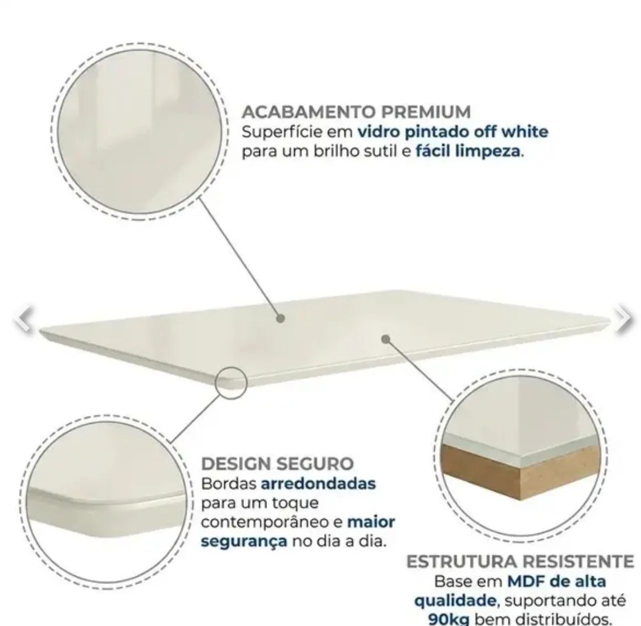 Tampo De Mesa De Jantar Retangular 120x80cm Em Mdf E Vidro Off White Off Withe - Foto 3