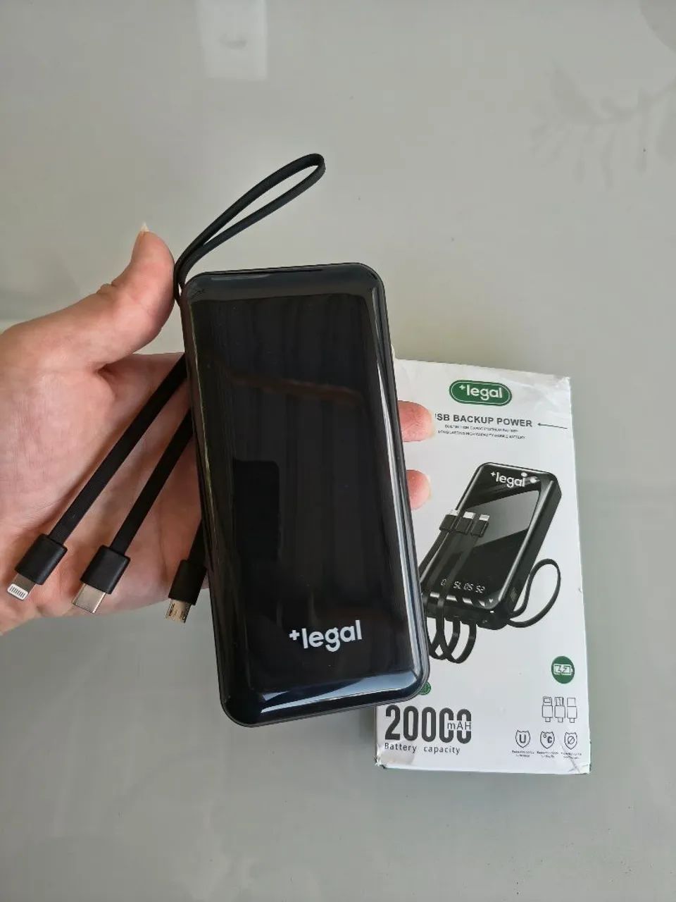 Power Bank 20000mAh Com Cabos Embutidos Integrados Display - Foto 3