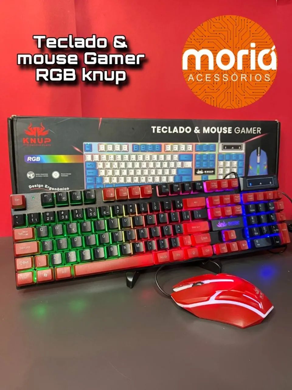 Kit Teclado e Mouse Gamer Led Cor Vermelho Rgb Knup 