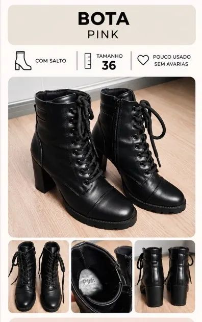 Bota Pink Preta 36
