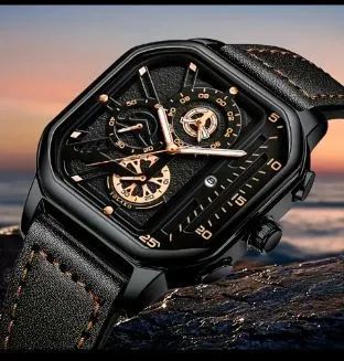 Relógio de Presente Masculino Moda Casual, pulseira preta de couro,<br> - Foto 2