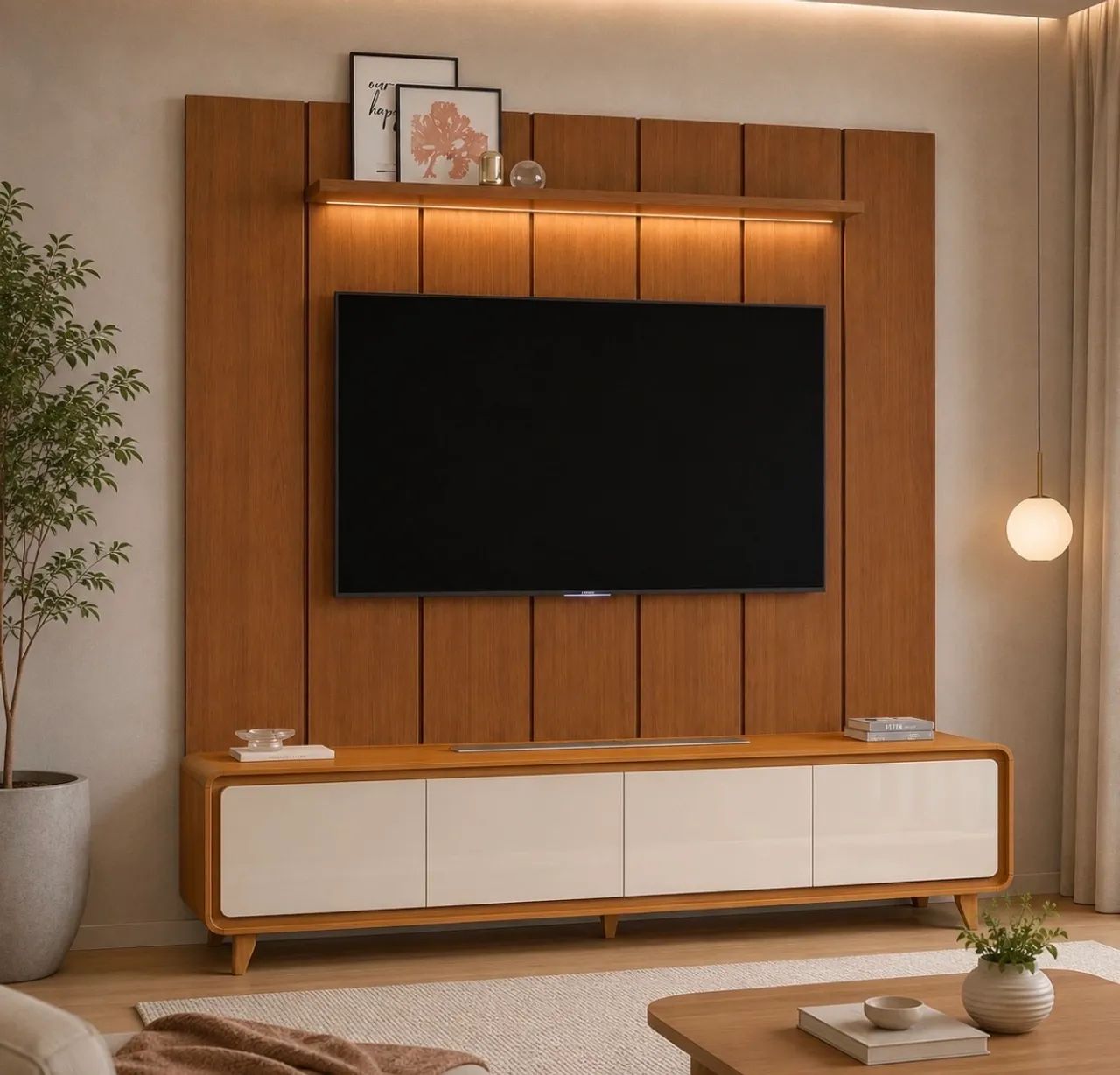 Rack + Painel Ripado 2,20m Design Moderno com LED p5