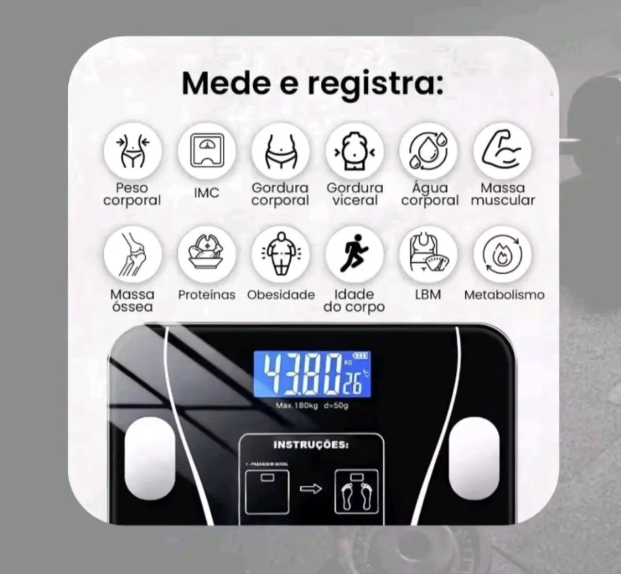 Balança corporal Bioimpedância digital 180kg com aplicativo integrado - Foto 6