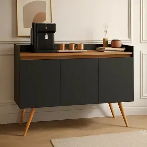 Buffet Gold com 3 portas Preto/Mel (Em Estoque) 