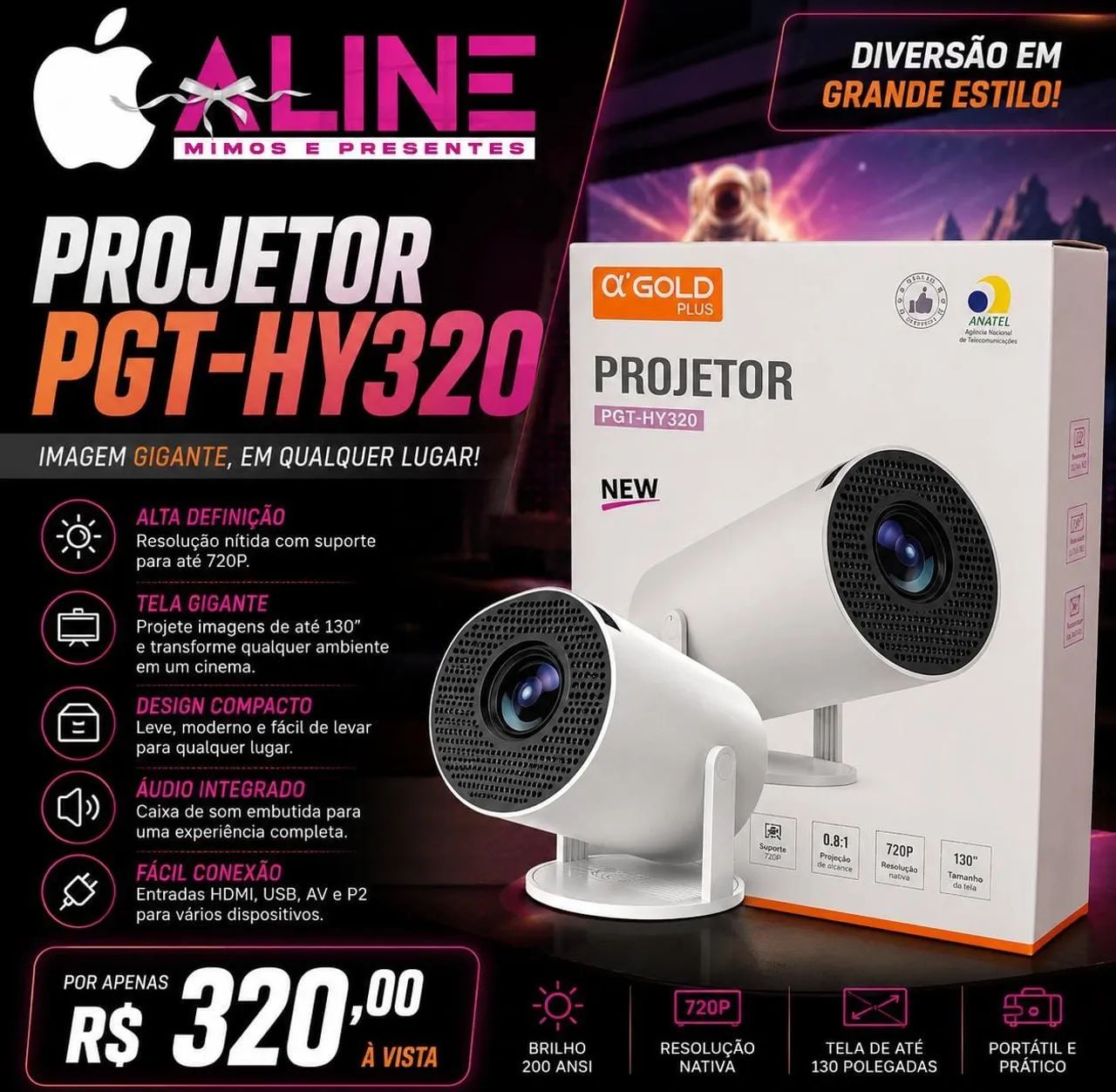 PROJETOR HY320 A GOLD
