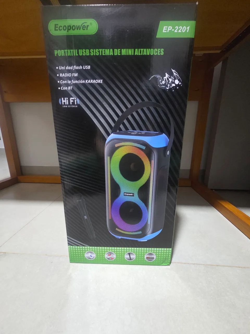 Caixa de Som Portátil Ecopower com microfone 