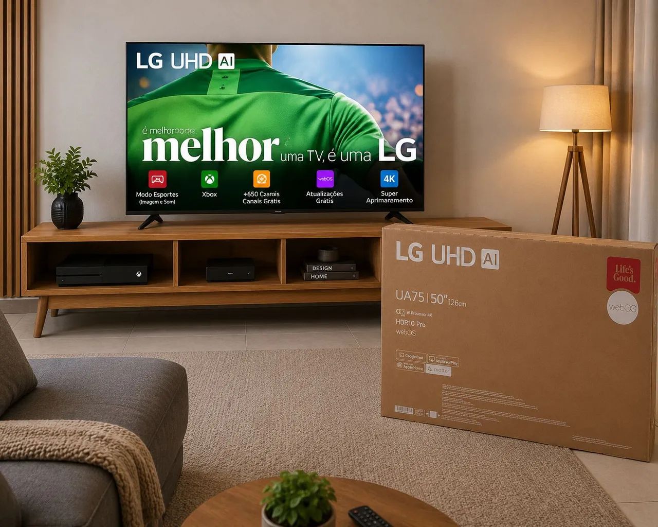 Smart TV LG UHD AI de 50 polegadas (126 cm), modelo UA75 4k, na caixa lacrada com nota fis