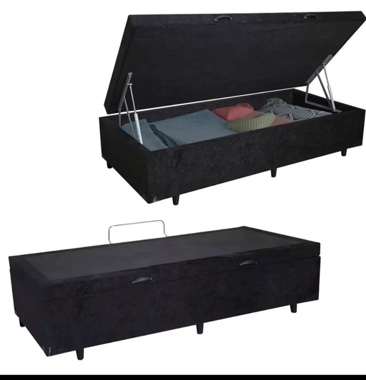 Cama box baú solteiro em Suede preto 