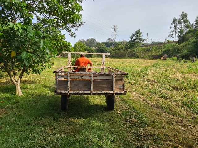 Trator Agrale 4100 arado, carreta de aço-madeira e roçadeira