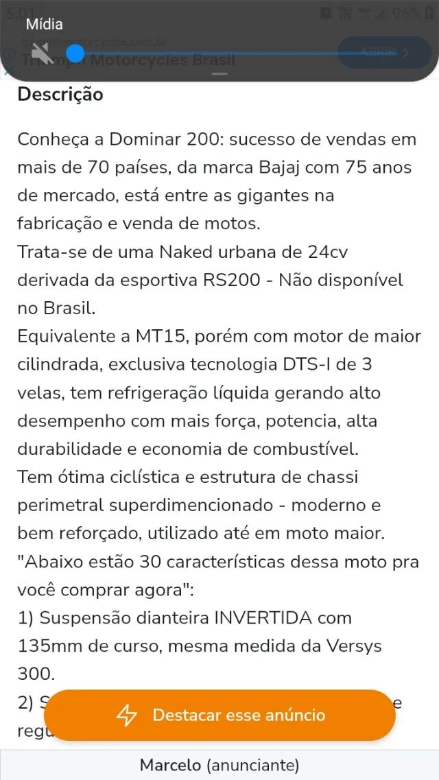 Disponível! Dominar 200, Ano 2023, ABS, 24cv, 6 marchas - Foto 9