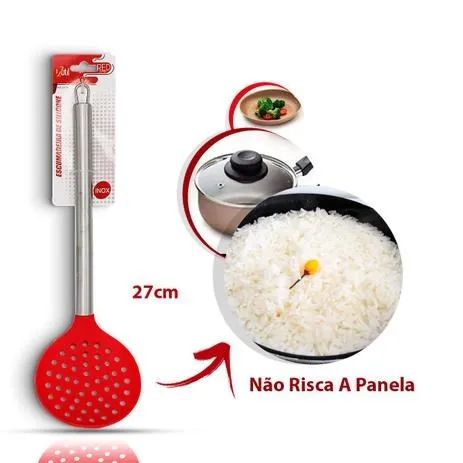 Escumadeira De Silicone C/ Cabo Inox 34 Cm Linha R - Foto 2