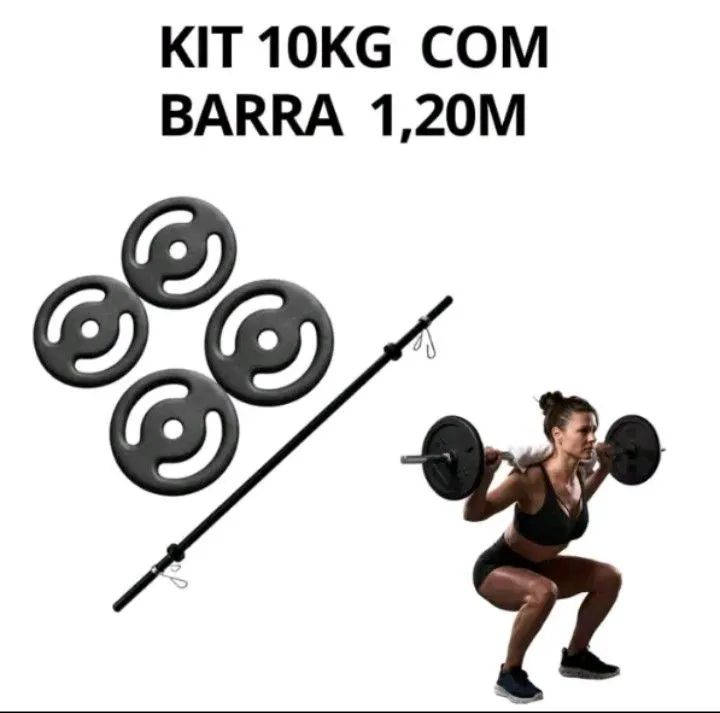 Kit Barra 1,20m com 10kg de Anilhas