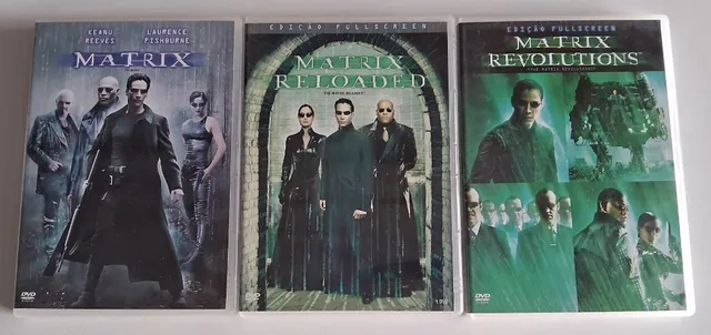 Imagem da capa dos DVDs da Trilogia Matrix anunciado na OLX