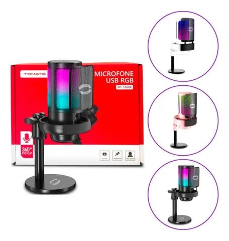 Microfone Gamer Condensador Podcast Alta Sensibilidade Rgb Tomate MT-1060R
