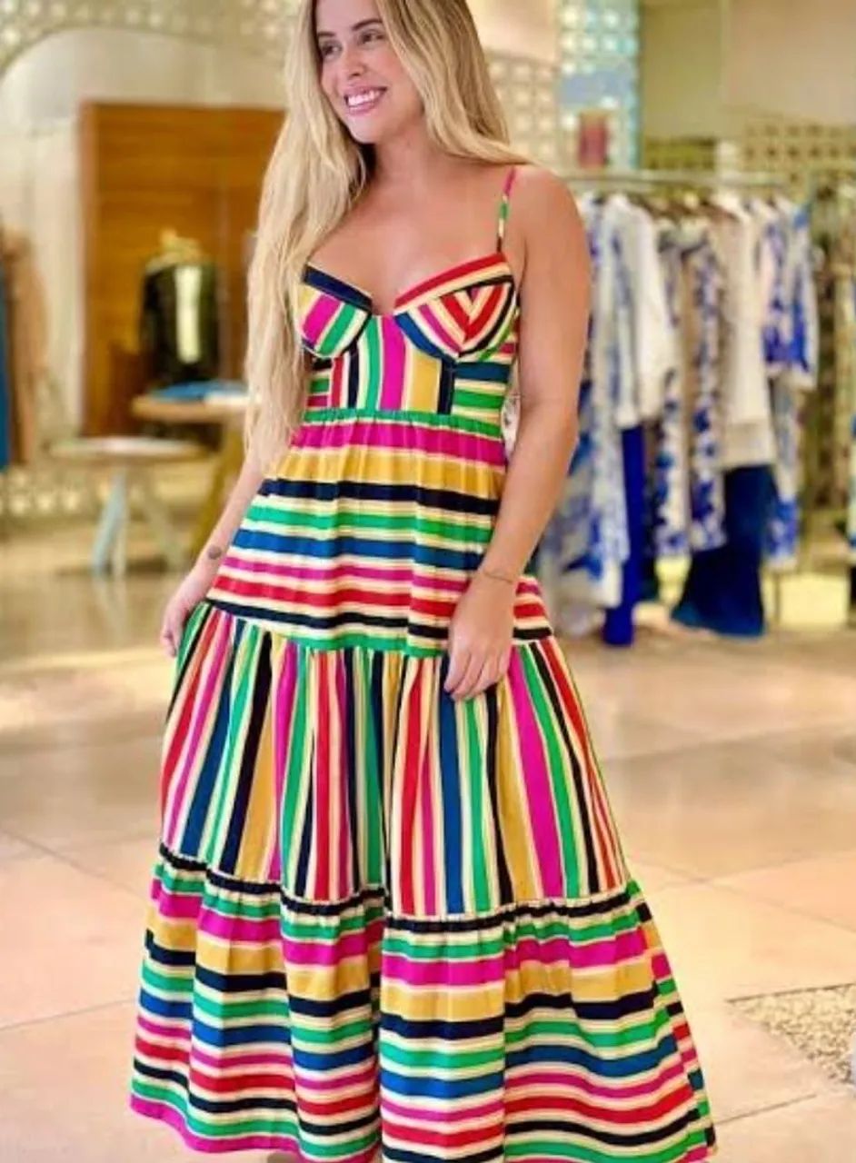 Vestido Farm novo (tag) Listra Rainbow 