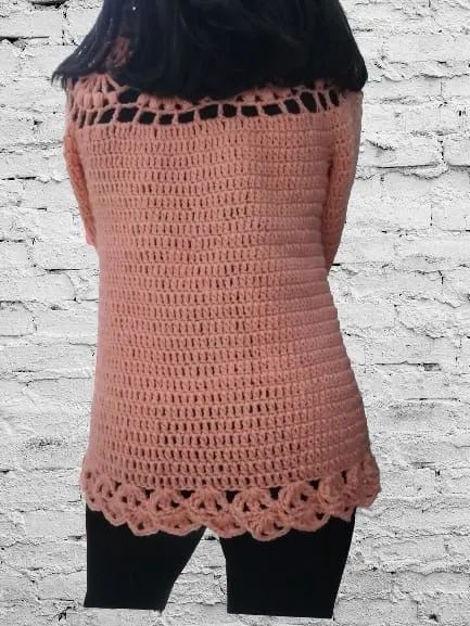 BLUSA DE CROCHE COR CORAL - Foto 3