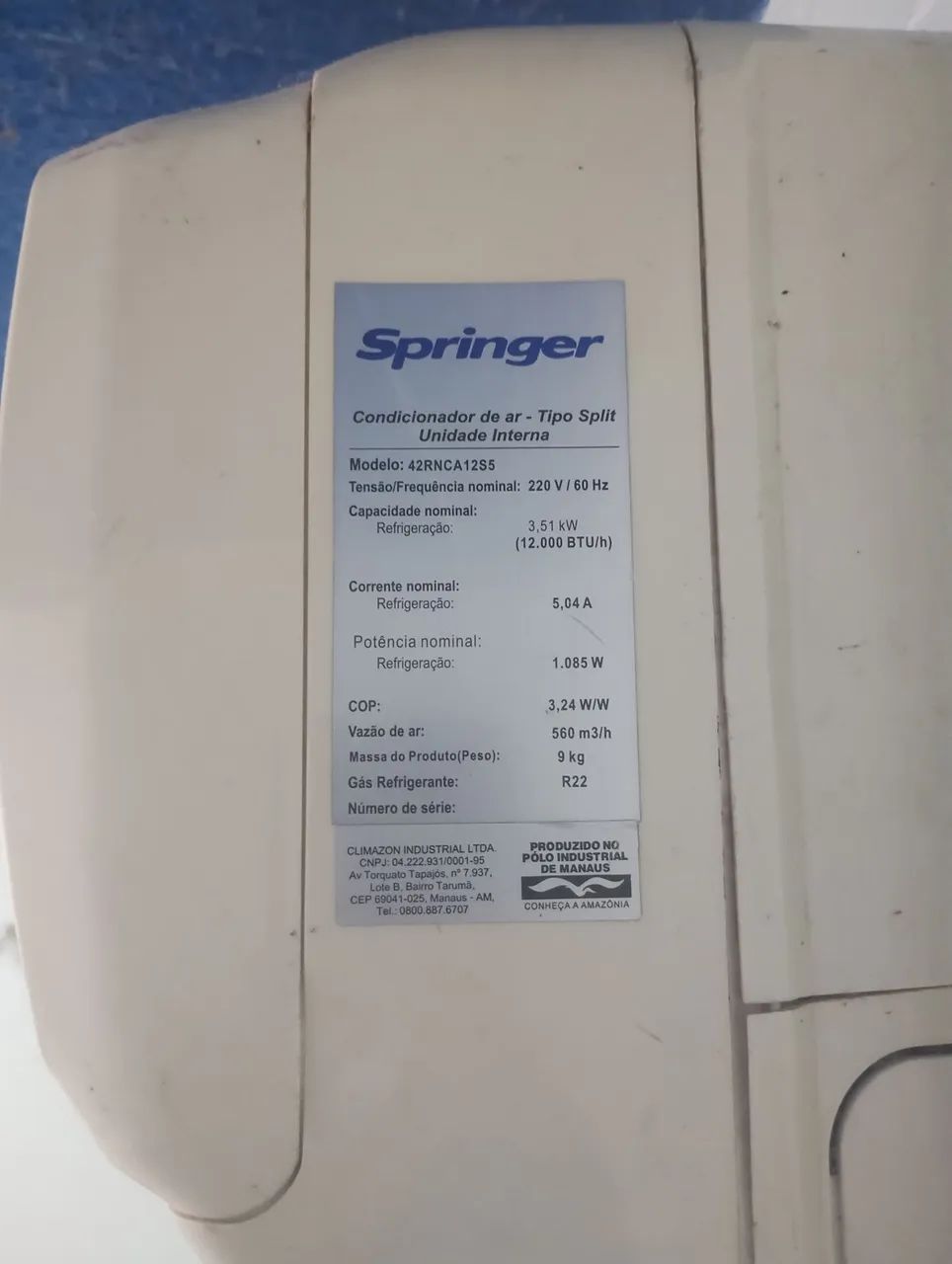 Evaporadora Springer 12.000 BTUs - Tipo Split