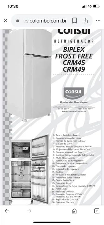 Geladeira Consul Frost Free CRM45/49 - BipLex