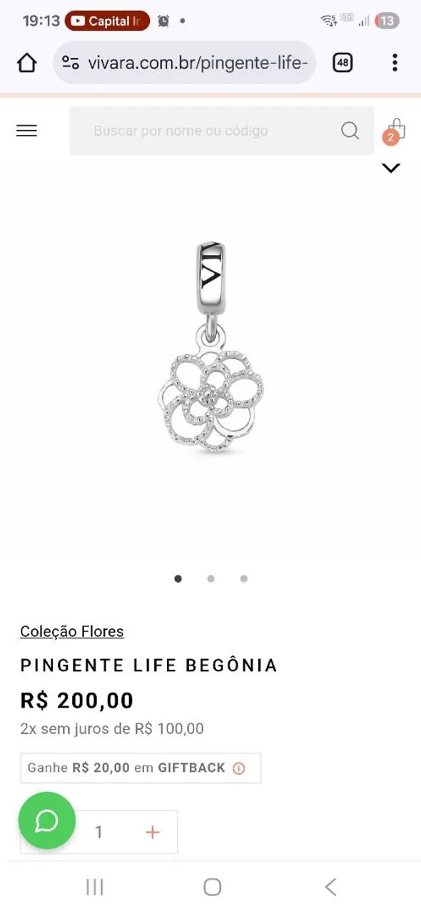 Pingente life vivara begônia 