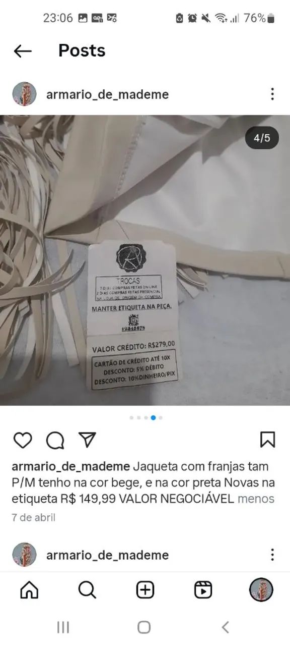 Jaqueta com franjas P/M bege e preta - Novas! - Foto 3