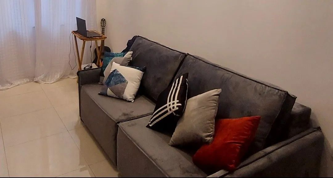 Sofá cinza de 3 lugares 2,10m retrátil apoio de braço slim - Foto 2