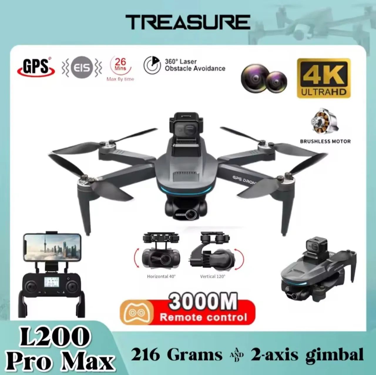 Drone L200 Pro Max com Câmera 4K - GPS 