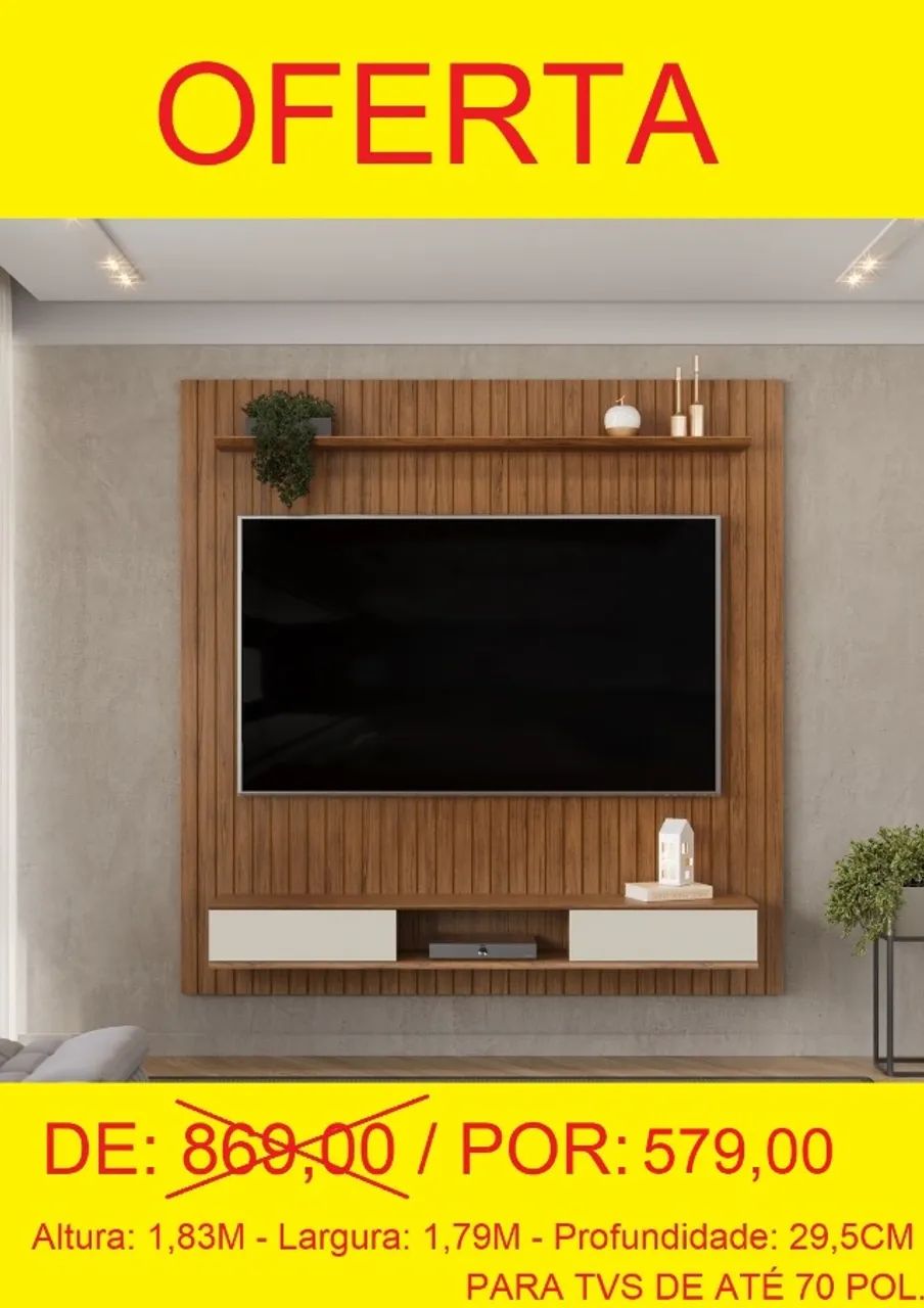 Painel para até 70 polegadas com detalhe ripado - Promoção