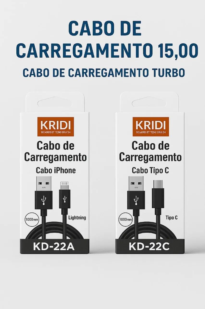 Cabo de Carregamento Turbo para Celular - iPhone e Tipo C